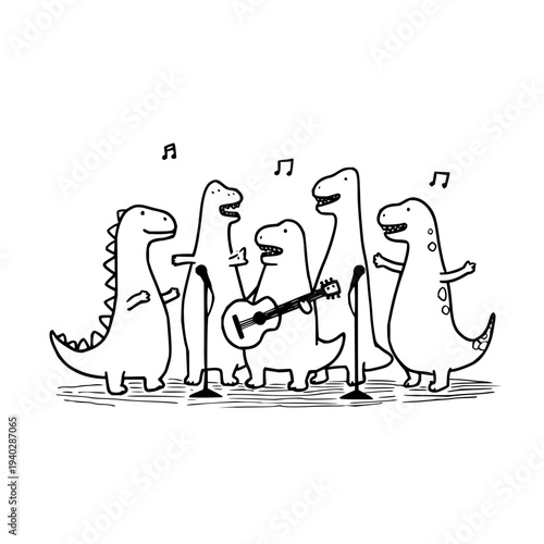 Dinosaurs Singing with Guitar