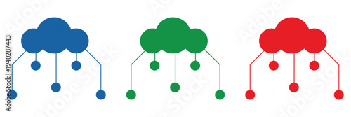Cloud server network connection icons, digital data storage and infrastructure symbols