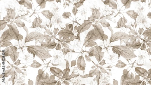 Vintage Sepia Floral Video Loop, Botanical Seamless Animation, Neutral Aesthetic Motion Background