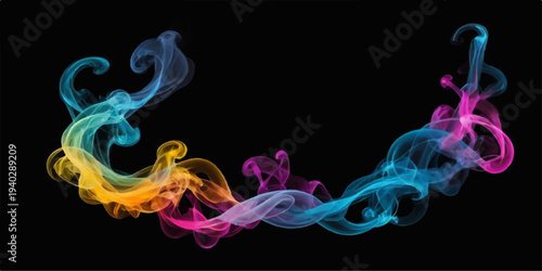 Colorful smoke swirling on black background