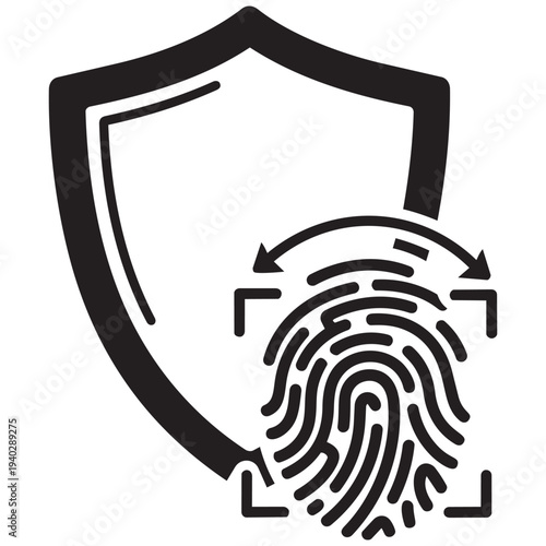 Fingerprint scan shield icon, biometric security protection symbol, digital identity verification, cyber security concept
