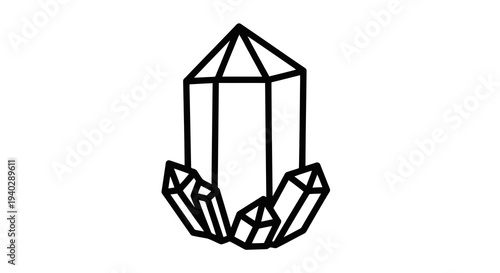 Simple line drawing of a crystal cluster on a white background.