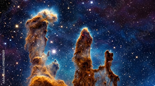 Cosmic pillars and stars in deep space viewed from a distant planet's atmosphere perspective