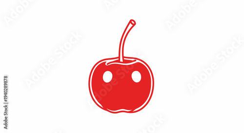 A simple cartoon-style illustration of a red cherry with a smiling face.