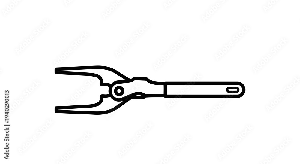 Obraz premium A simple line drawing of a pair of snap ring pliers on a white background.