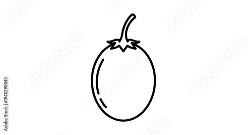 A simple black and white line drawing of a fruit possibly a plum or apricot.