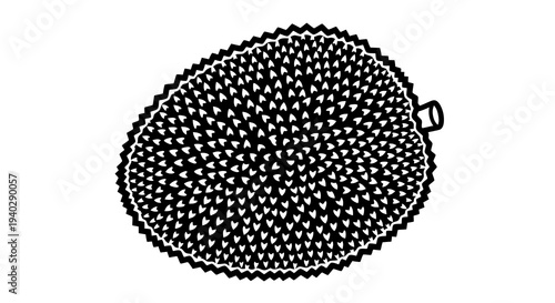 A simple black and white illustration of a kiwi fruit with a stem.