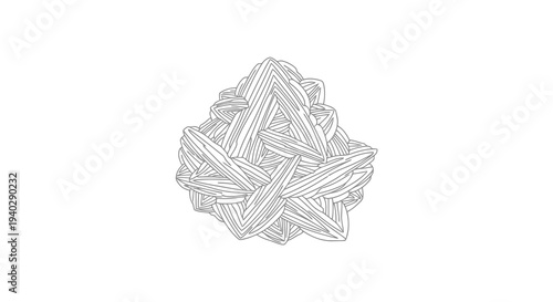 A detailed black and white illustration of a crystal structure on a white background.