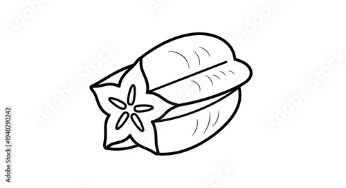A simple line drawing of a starfruit cut open to reveal its interior.