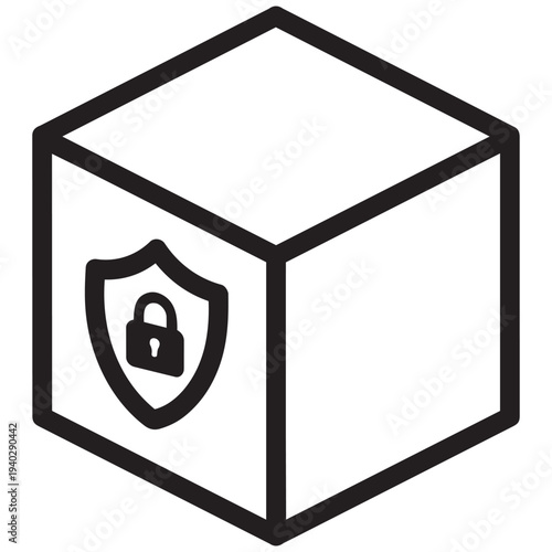 Secure box icon with shield and padlock symbol representing package protection, safe delivery, and logistics security