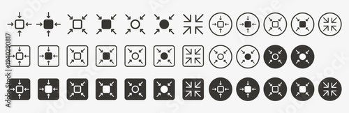 Set of compact icons. Meeting point icons collection. small compress size symbol. assembly place sign - Stock vector