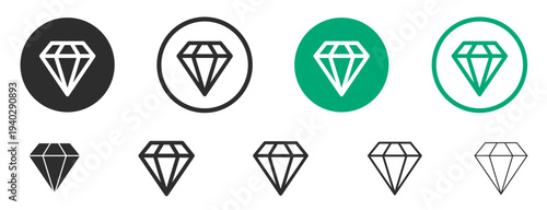 Diamond icon vector set. Valueable gem simple line icon set. Gemstone pictogram. Crystal shape illustration with editable stroke. Premium product or content diamond symbol