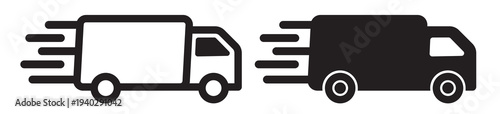 Collection of fast delivery icons. express order delivery truck sign set. free fast or quick delivery van symbol. filled and outlined shipping transport.