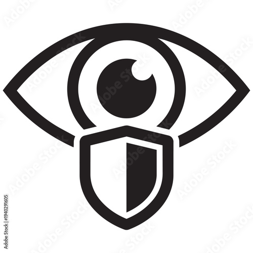 Eye with shield icon, symbol of privacy protection, security monitoring, surveillance, and visual safety concept