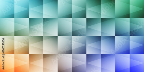 Abstract Geometric Grid Background with Triangular Patterns and Vibrant Multi-Color Grainy Gradient. Creative modern background. Clean minimalist geometric graphic. Wallpaper design