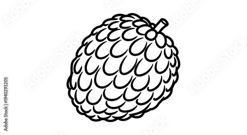 A simple black and white illustration of a pinecone on a white background.