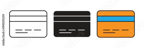 Credit card or membership card illustration with magnetic stripe, ideal for e-commerce payment methods, banking services, and digital wallet interfaces.