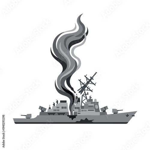 vector flat of a ship burning due to a missile attack 5