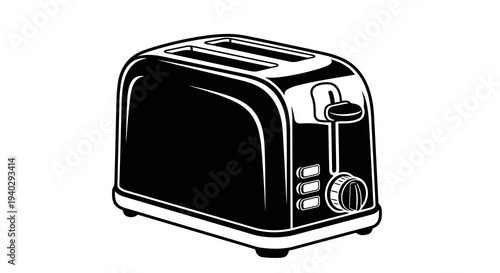 A simple black and white illustration of a toaster on a white background.