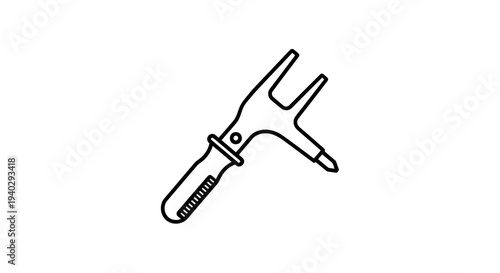 A simple line drawing of a tool with a forked end and threaded handle.
