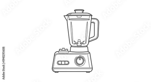 A simple line drawing of a blender on a white background with control panel.