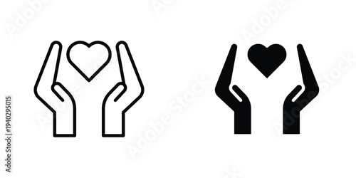 Heart and hands icon in doodles flat and line stroke pack