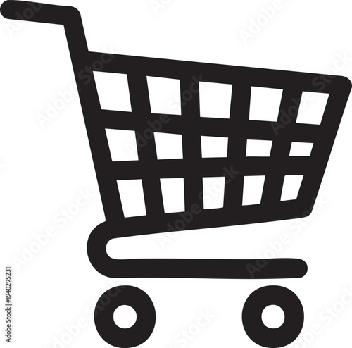 Shopping Cart Icon in Simple Flat Design with Black Color on White Background for E-commerce