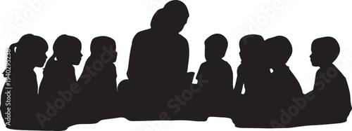 Silhouettes of children. Black silhouettes. People. Vector illustration.