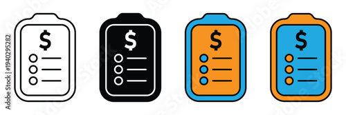 Pricing list or billing clipboard with dollar sign and bullet points, perfect for service costs, financial planning, and business reports.
