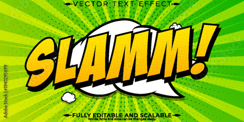 A vibrant and dynamic vector text effect with a comic book style Slamm exclamation mark