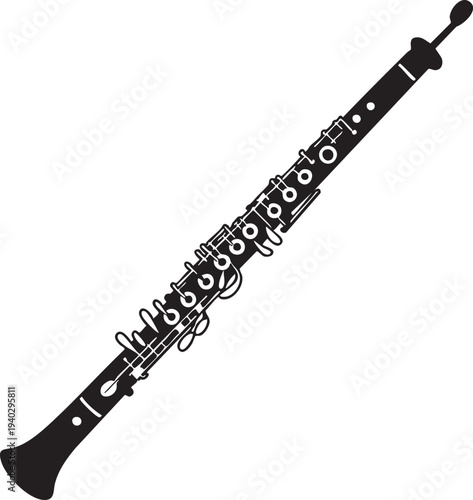 Black Clarinet in Modern Minimalist Illustration with High Contrast Lighting on White Background for Music Education