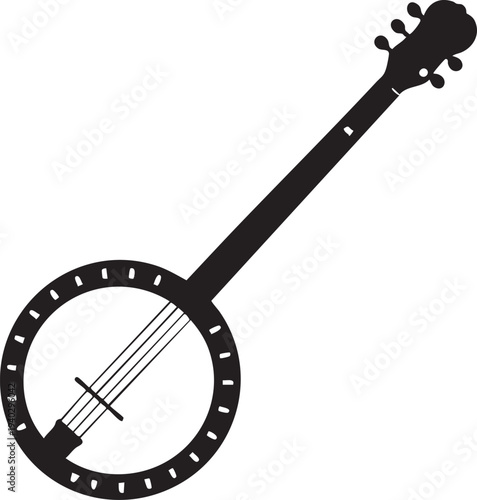 Banjo Instrument Silhouette Minimalist Black Graphic Illustration for Music