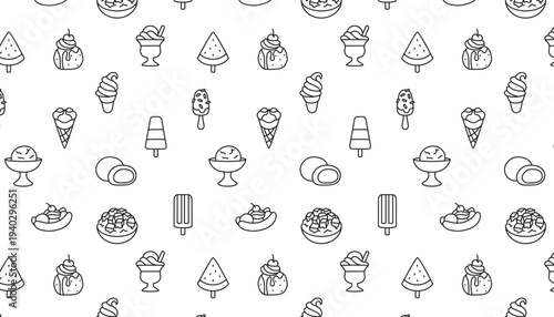 Seamless pattern of various frozen desserts.