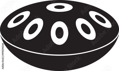 Black Tambourine with White Metal Jingles in Simple Flat Design on White Background for Music Icon