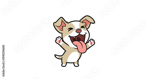 Little puppy jumping with joy and its tongue out in a burst of excitement and happiness on a clean white background for a playful theme.