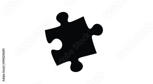 Black silhouette of a single jigsaw puzzle piece is isolated on a white background representing a solution, problem solving, or missing part.