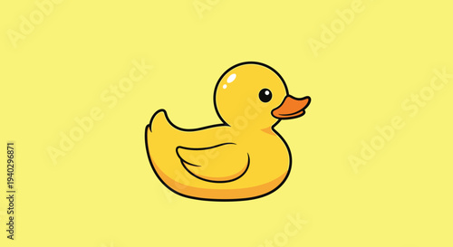 Classic yellow rubber duck toy floating on a solid yellow background creating a bright and cheerful minimalist composition for child themes.