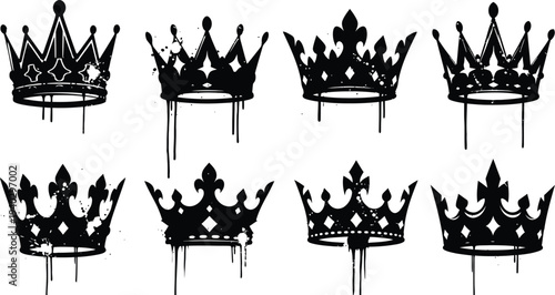 Collection of seven regal crown silhouettes in black