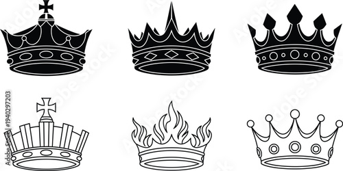 Collection of six distinctive crown illustrations with various designs