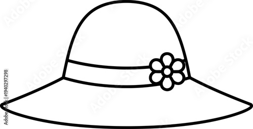 Minimalist Line Drawing of a Woman's Sun Hat with Flower Accent