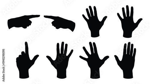 A set of black hand silhouettes in different positions