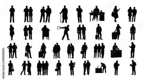Collection of people in various poses and actions