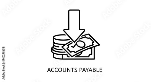 Accounts Payable Icon: Money and Coins with Downward Arrow, Business Finance Concept