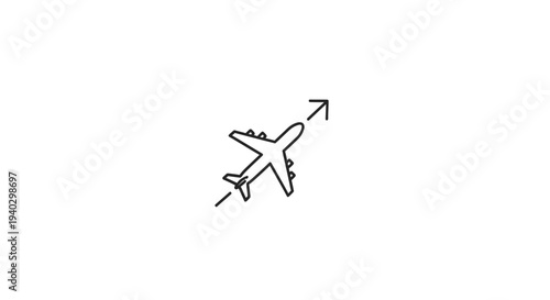 Airplane Flying Upward Arrow Symbol, Travel and Transportation Concept