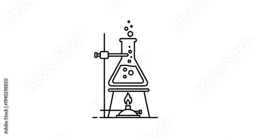 Chemistry Lab Experiment: Flask Heating on Bunsen Burner with Bubbles
