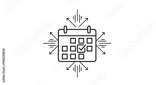 Calendar with Checkmark and Arrows - Planning, Scheduling, Deadline, Event Management Concept
