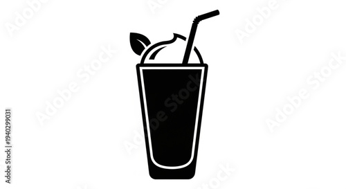 smoothies with straw black and white Art Vector