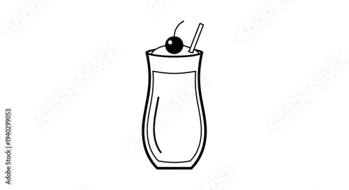 Sweet Dessert Beverage with Straw and Cherry Icon