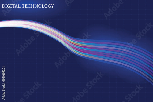 Abstract Digital Technology Background with Glowing Wave and Text