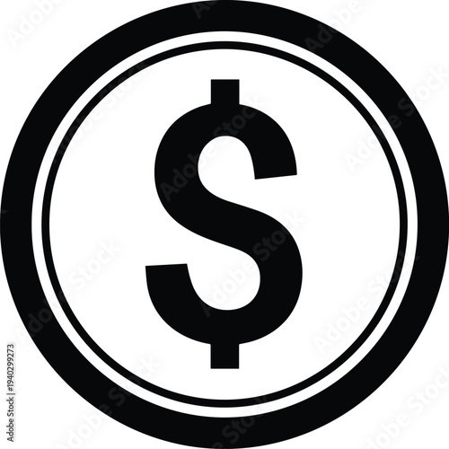 Dollar coin icon vector, money currency symbol in circle badge, finance payment logo, black minimal monetary sign illustration